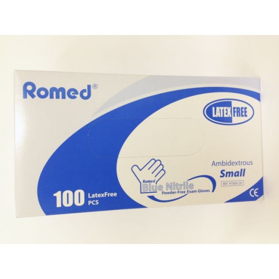 VIZSGÁLÓKESZTYŰ ROMED NITRIL KÉK S LATEX-ÉS PÚDERM - 1 X