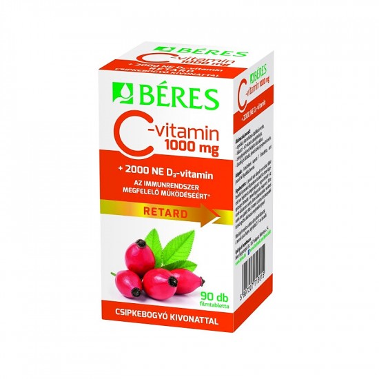 BÉRES C-VITAMIN 1000 MG + 2000 NE D3-VITAMIN RETARD FILMTABLETTA CSIPKEBOGYÓ KIVONATTAL - 90X BÉRES C-VITAMIN 1000 MG + 2000 NE D3-VITAMIN RETARD FILMTABLETTA CSIPKEBOGYÓ KIVONATTAL - 90X